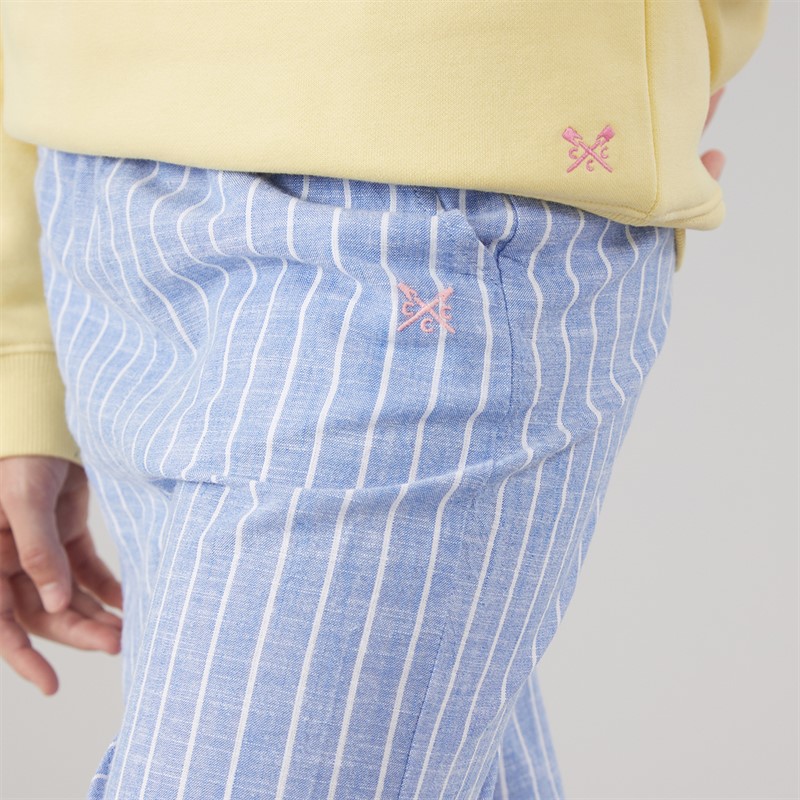 Crew Clothing Girls Stripped Woven Trousers Ultra Marine/Bright White
