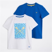 Crew Clothing Boys Two Pack T-Shirts Bright White/Nautical Blue