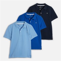 Crew Clothing Boys Three Pack Classic Pique Polo Shirts Nautical Blue/Black Iris/Little Boy Blue Nautical Blue/Black Iris, Little Boy Blue