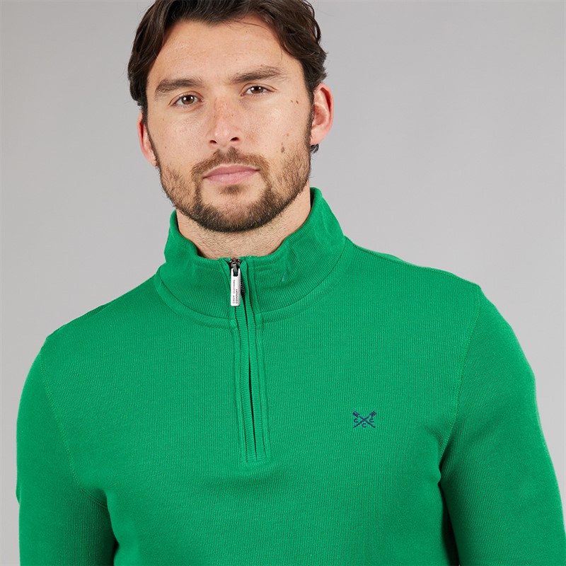 Crew Clothing Mens French Rib 1/2 Zip Sweatshirt Pine Green