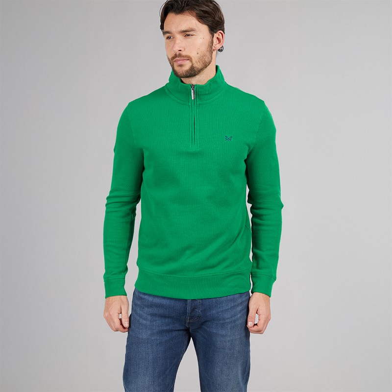 Crew Clothing Mens French Rib 1/2 Zip Sweatshirt Pine Green