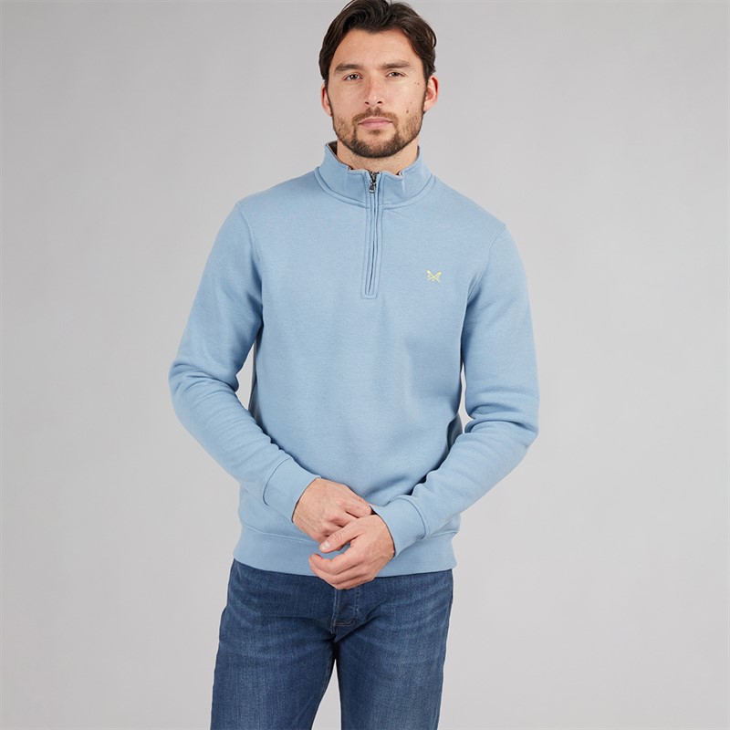 Crew Clothing Mens 1/2 Zip Sweatshirt Faded Denim/Yellow