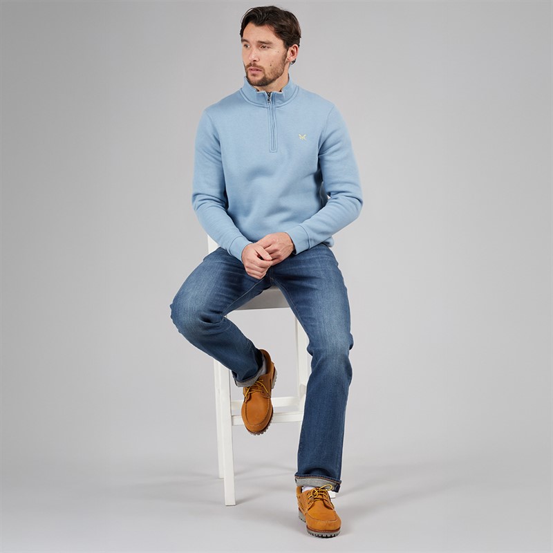 Crew Clothing Mens 1/2 Zip Sweatshirt Faded Denim/Yellow