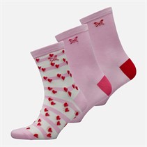 Crew Clothing Womens Three Pack Heart Socks Pinkcream