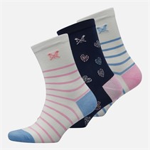 Crew Clothing Womens Three Pack Stripe Heart Socks Pinkblue