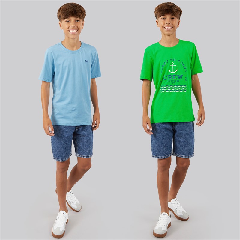 Crew Clothing Boys Two Pack T-Shirts Green/Blue Greenblue