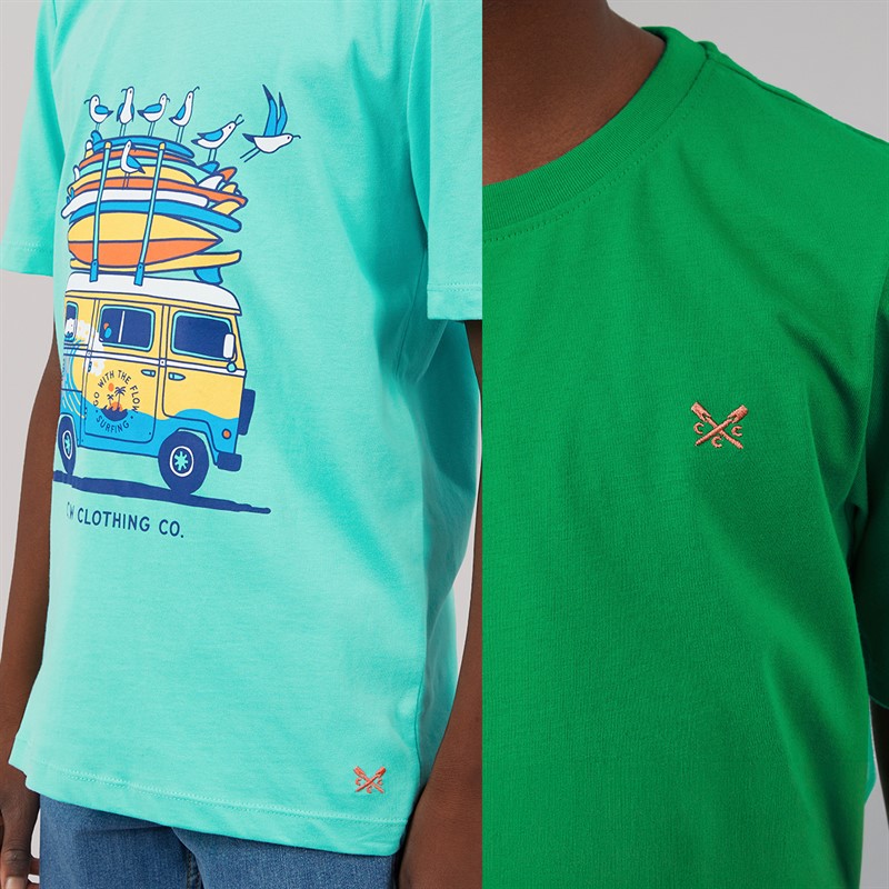 Crew Clothing Boys Two Pack T-Shirts Aqugrn
