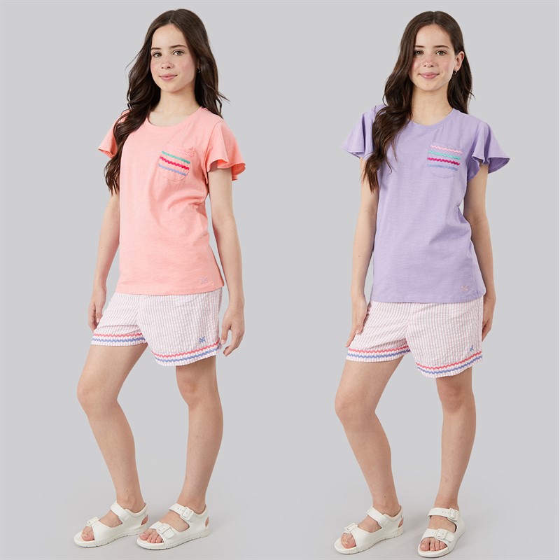 Crew Clothing Girls Two Pack T-Shirts Purple