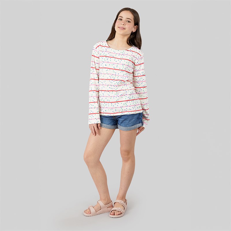 Crew Clothing Girls Brenton Long Sleeve T-Shirt White/Multi Whitemult