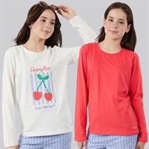 Crew Clothing Girls Two Pack Long Sleeve T-Shirts Coral/Multi Coralmult
