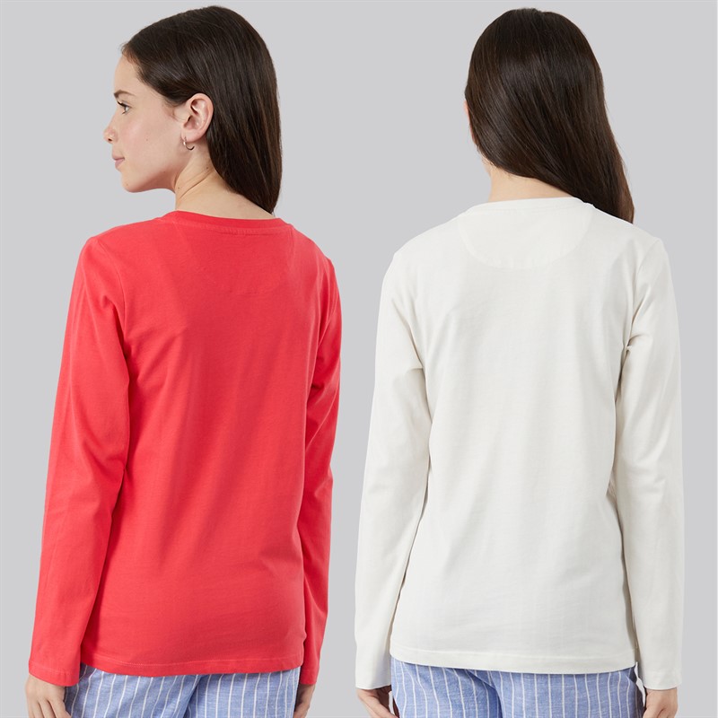 Crew Clothing Girls Two Pack Long Sleeve T-Shirts Coral/Multi Coralmult