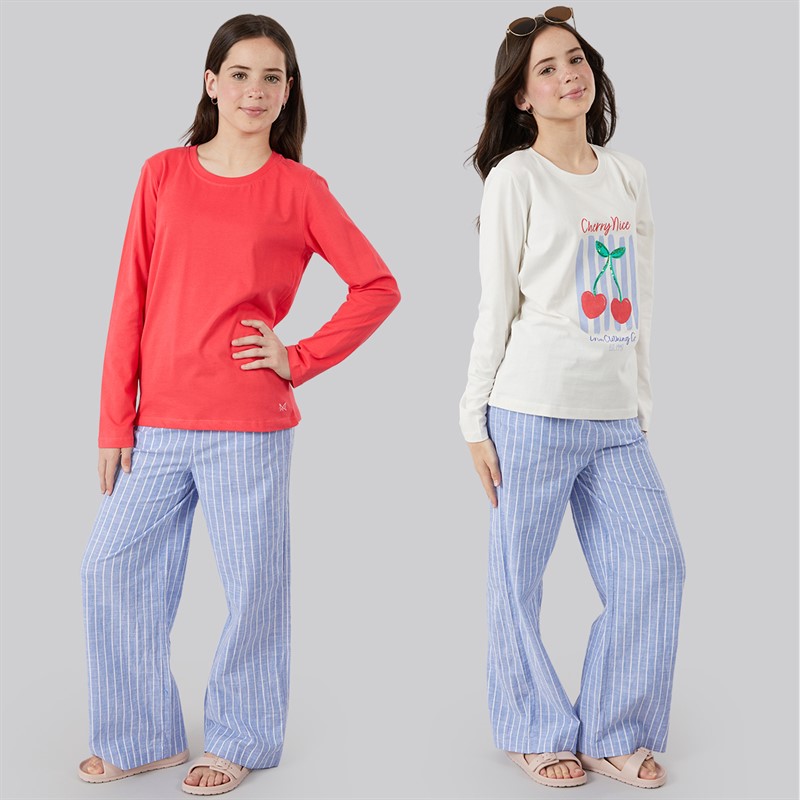 Crew Clothing Girls Two Pack Long Sleeve T-Shirts Coral/Multi Coralmult