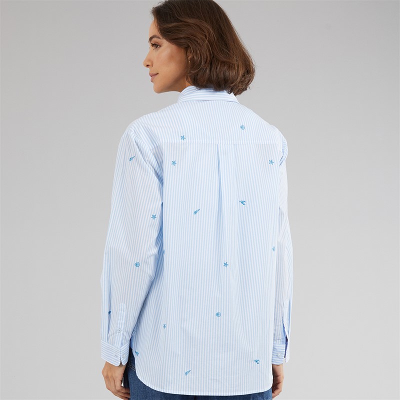 Crew Clothing Womens Relaxed Fit Shirt White Blue Shells