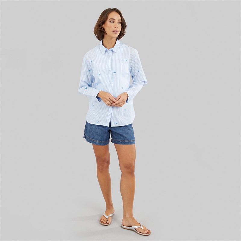 Crew Clothing Womens Relaxed Fit Shirt White Blue Shells
