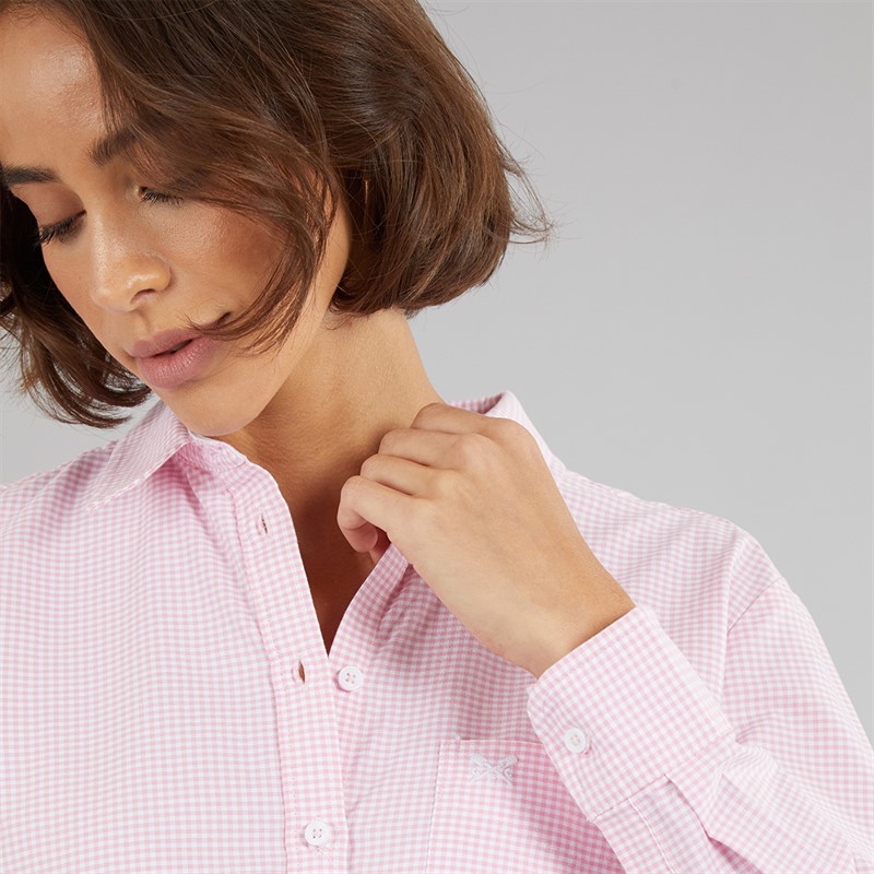 Crew Clothing Womens Crew Relaxed Fit Oxford Shirt Micro Gingham Pink