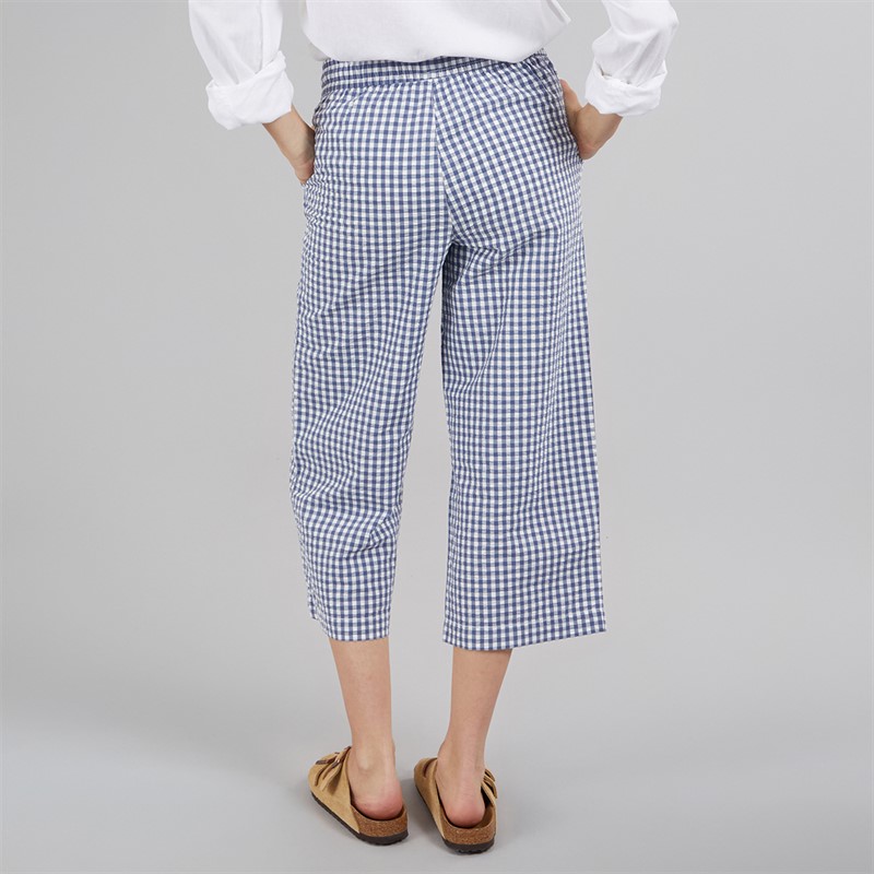 Crew Clothing Womens Crew Wide Leg Trousers Blue Indigo Gingham