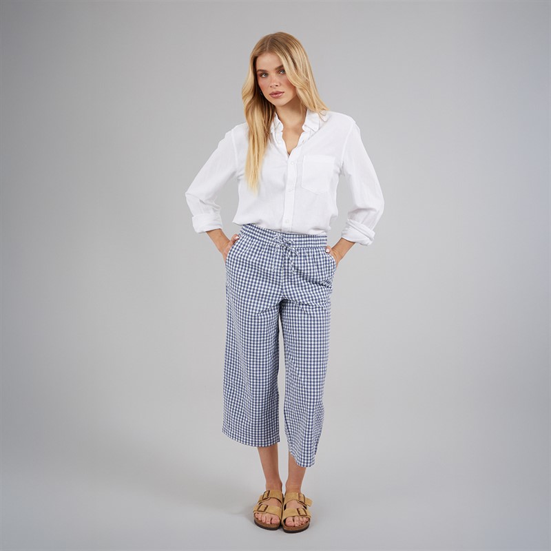 Crew Clothing Womens Crew Wide Leg Trousers Blue Indigo Gingham