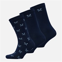 Crew Clothing Mens Three Pack Logo Crew Socks Navy