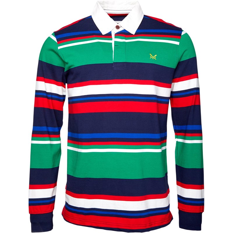Buy Crew Clothing Mens Large Scale Stripe Rugby Shirt Navy/Green/Red