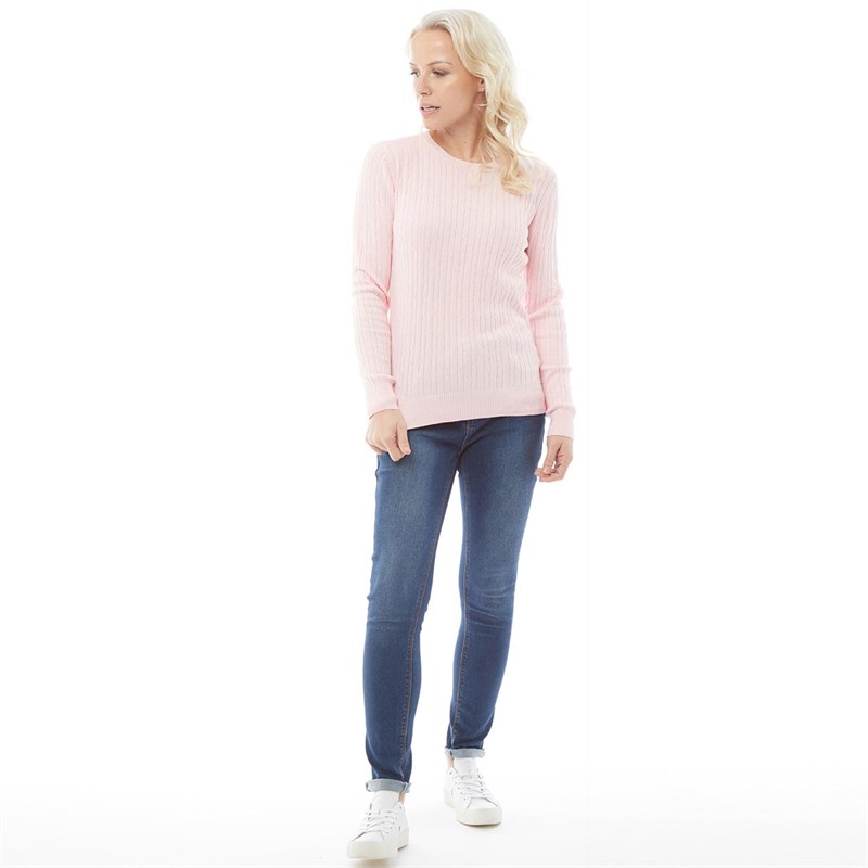 Buy Crew Clothing Womens Cotton Cable Crew Neck Jumper Pale Pink