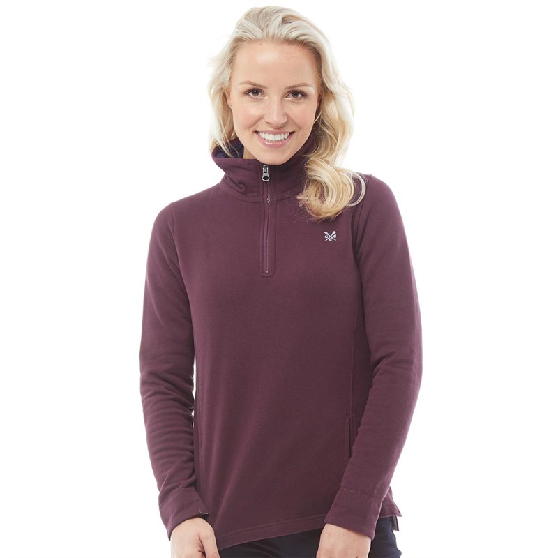 Buy Crew Clothing Womens 1/2 Zip Solid Sweatshirt Berry