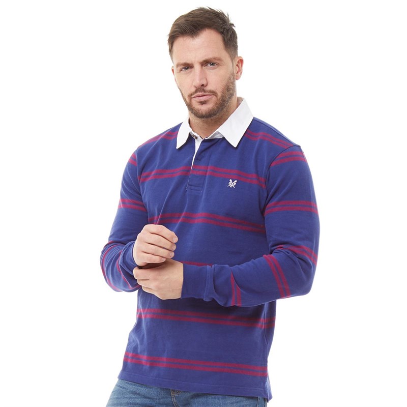 Buy Crew Clothing Mens Rugby Stripe Jersey Navy/Berry