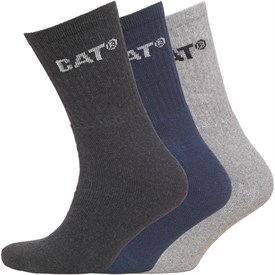 Image of Caterpillar Mens Three Pack Crew Socks Navy/Light Grey Marl/Charcoal Marl