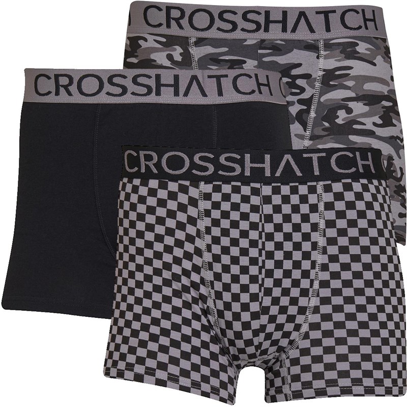 Buy Crosshatch Mens Darner Three Pack Boxers Black/Black/Tornado