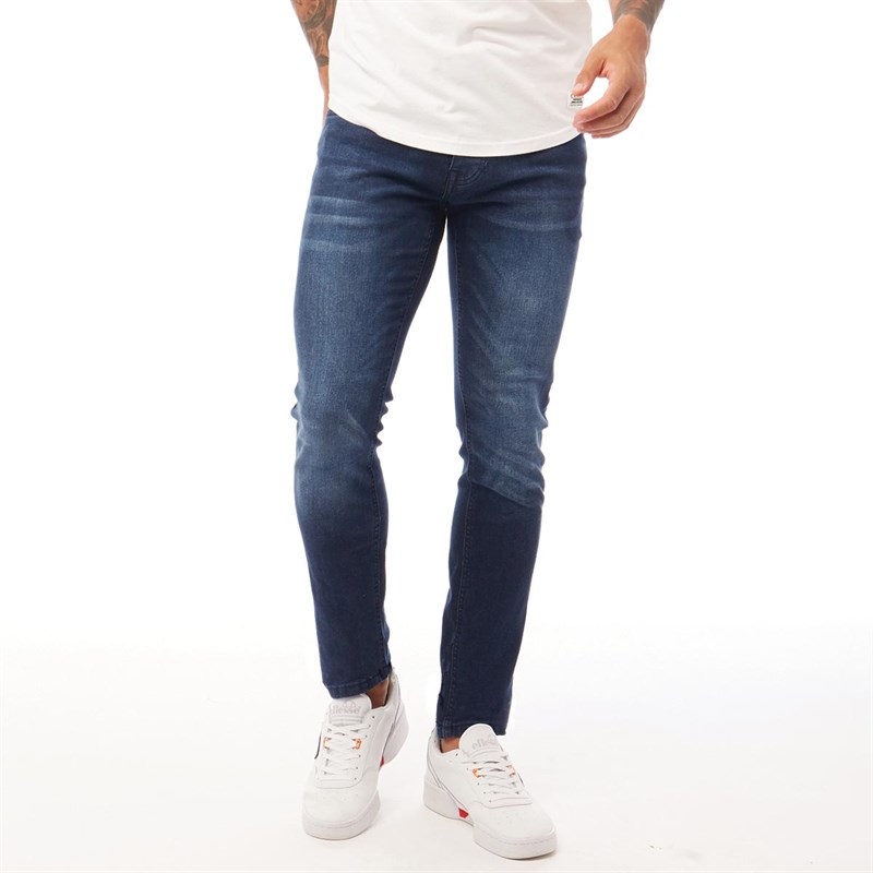 Crosshatch Herre Barbeck Slim Jeans Mørkvasket Denim