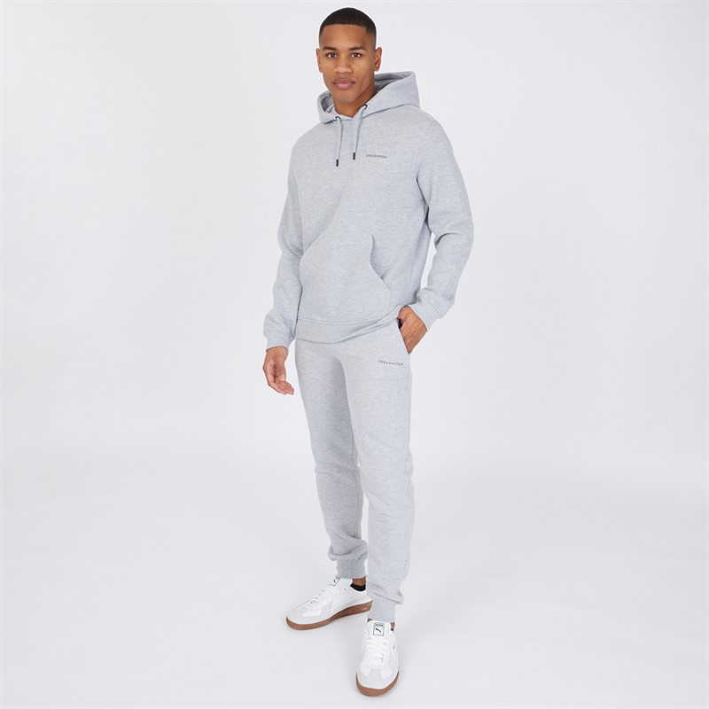 Crosshatch Pordia Jogger Uomo – Pantaloni In Felpa Con Tasche, Grigio Mélange, Vestibilità Comoda Con Elastico E Coulisse