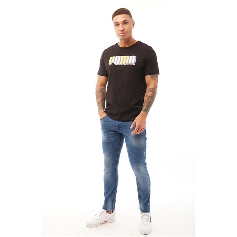 Crosshatch Mens Cleek Slim Fit Five Pocket Jeans Stonewash