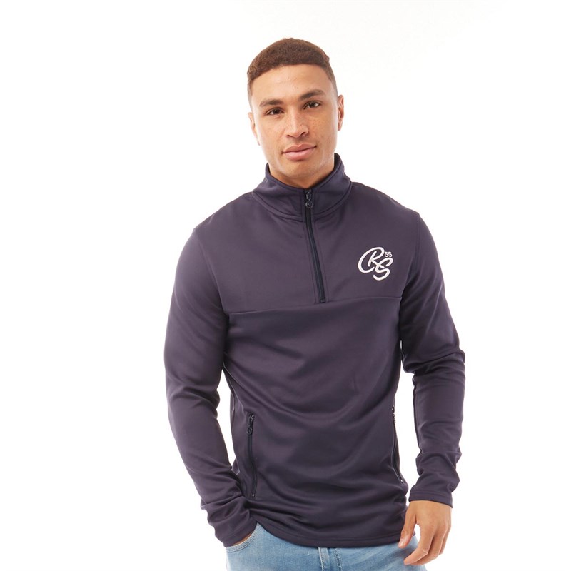 Buy Crosshatch Mens Winslow Tricot Zip Neck Hoodie Navy