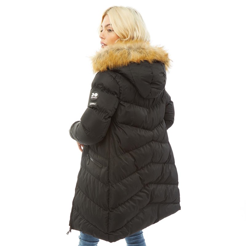 womens black long puffa coat