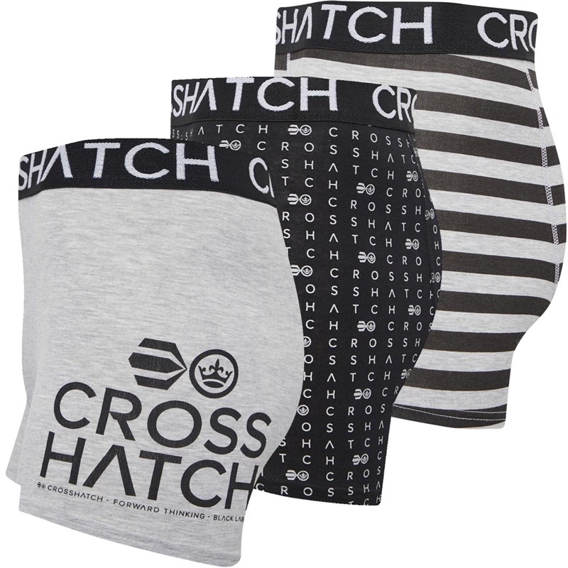 Crosshatch Mens Gridline Three Pack Boxers Shorts Grey Marl