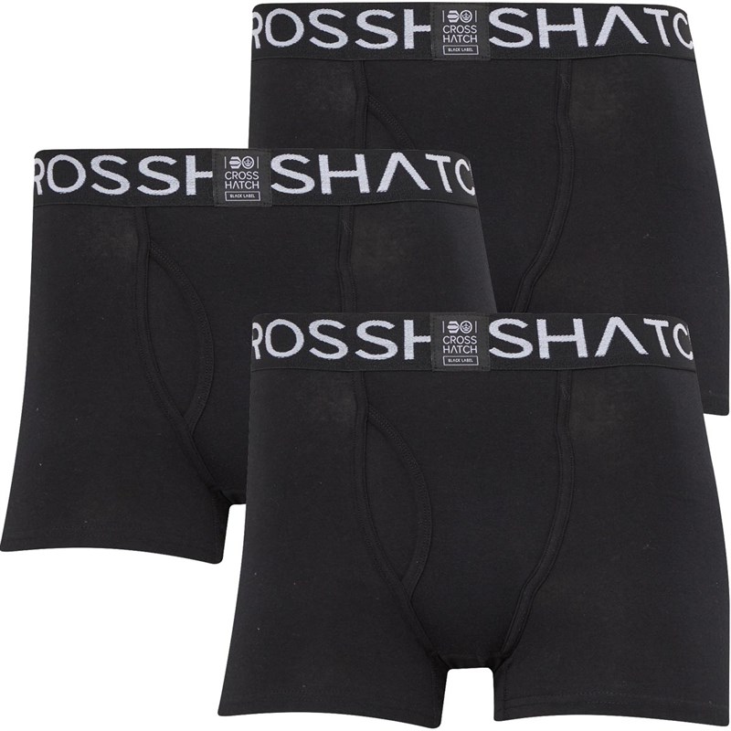 Buy Crosshatch Mens Plaintrio Three Pack Open Fly Boxer Shorts Black
