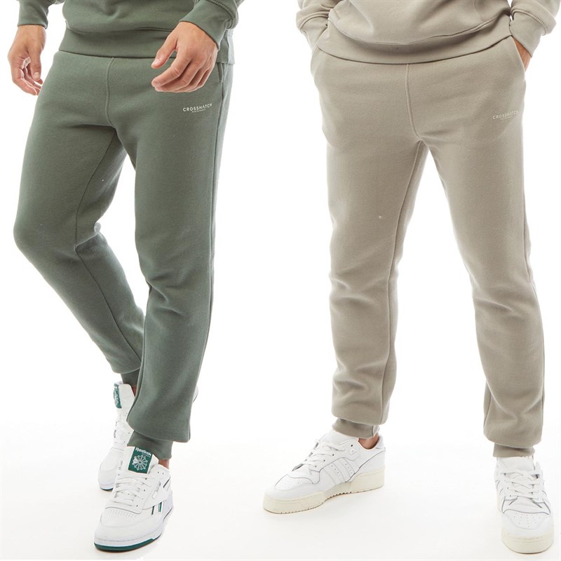 Crosshatch Mens Traymax Two Pack Joggers Khaki Stone