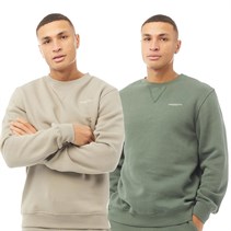 Crosshatch Sweatshirts Herren Traymax 2er-Pack Rundhalsausschnitt Khaki/Stein