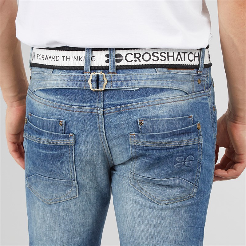 Crosshatch Herren Neue Baltimore Gürteljeans Gerade Jeans Hellwäsche