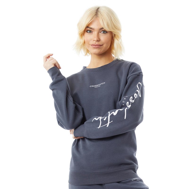 Buy Crosshatch Womens Evermoore Crew Sweatshirt Navy