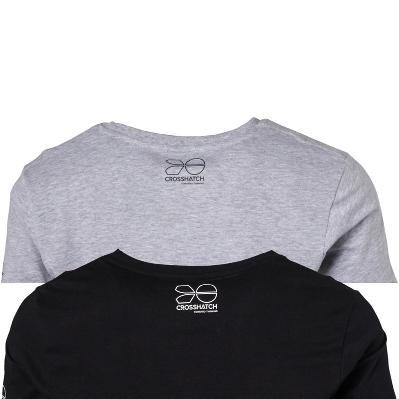 Crosshatch Mens Hector Two Pack T-Shirts Black/Grey Marl