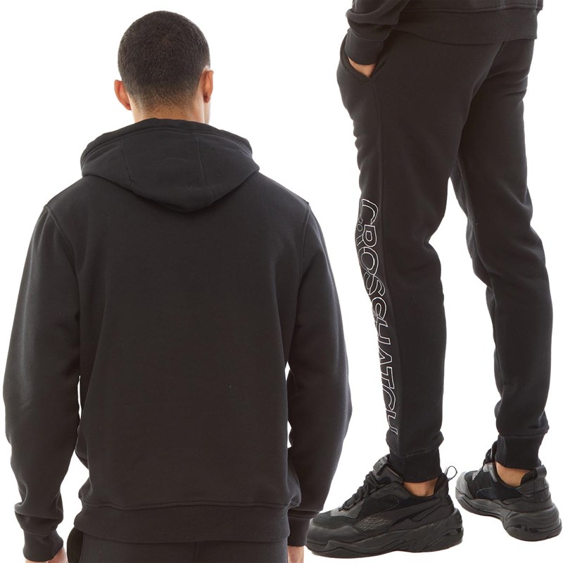 Crosshatch Mens Killian Hoodie And Joggers Set Black