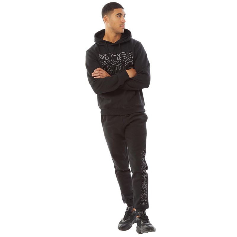 Crosshatch Mens Killian Hoodie And Joggers Set Black