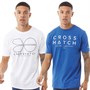 Crosshatch Mens Catchmate Raised Print Two Pack T-Shirts Blue/White