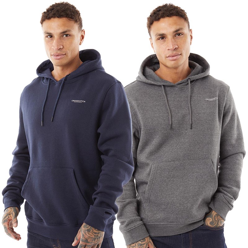 Crosshatch Mens Traymax Two Pack Hoodies Navy/Charcoal