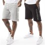 Crosshatch Mens Cornell Twin Pack Jog Shorts Black/Grey Marl