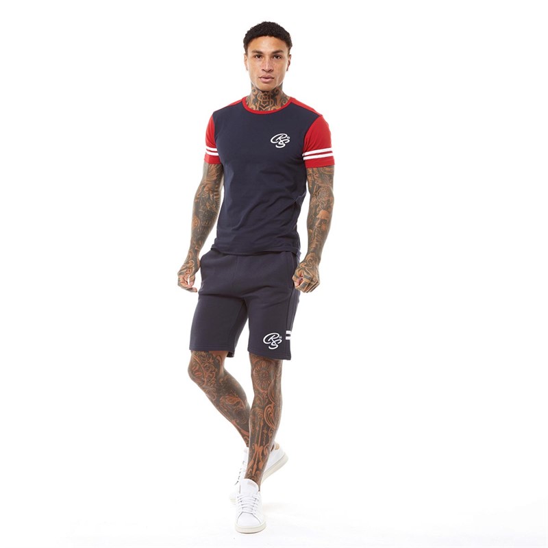 Crosshatch Mens Techland T-Shirt And Shorts Co-Ord Navy/Red