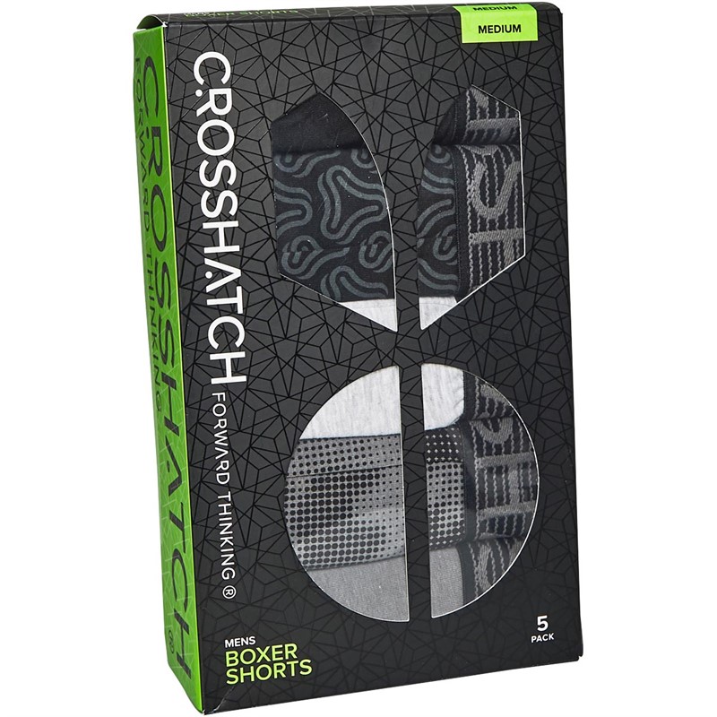 Crosshatch Mens Buzzard Five Pack Boxers Black/Pattern/Grey Marl/Pattern/Dark Grey