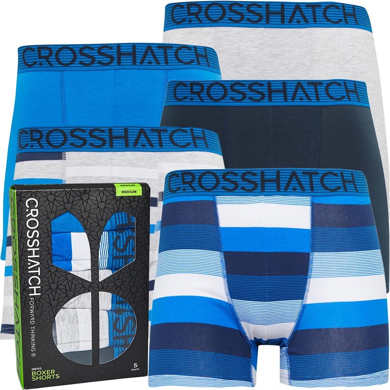 Crosshatch Mens Dipper Five Pack Boxers Blue/Stripe/Grey Marl/Stripe/Navy