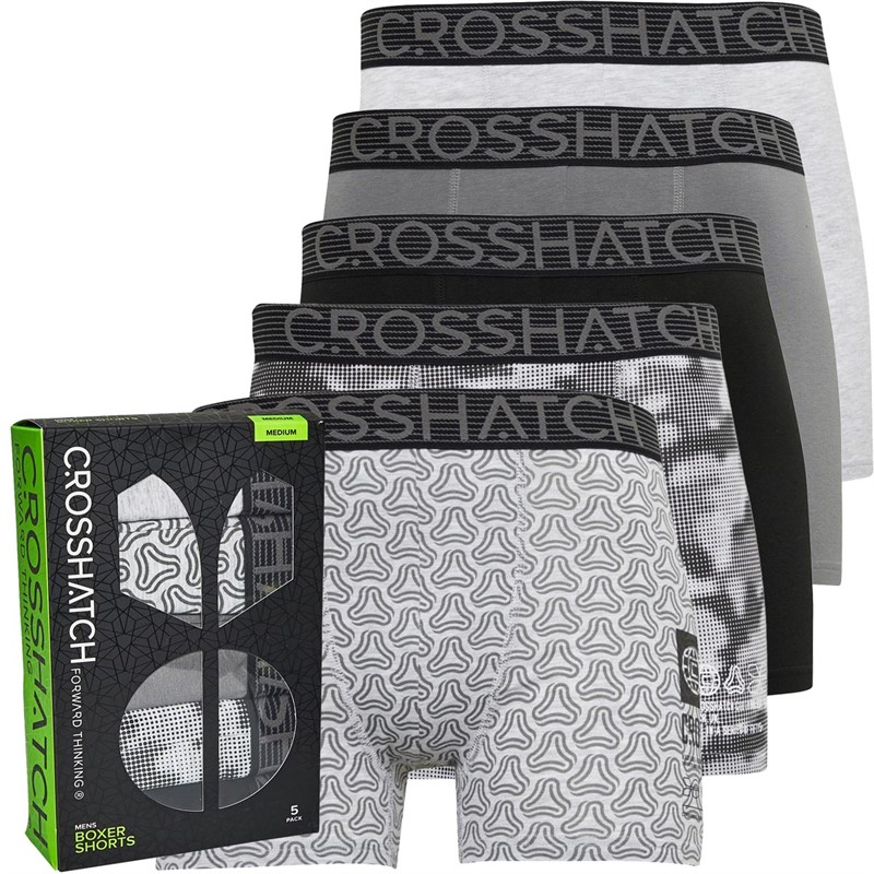 Crosshatch Mens Buzzard Five Pack Boxers Grey Marl/Pattern/Dark Grey/Pattern/Black