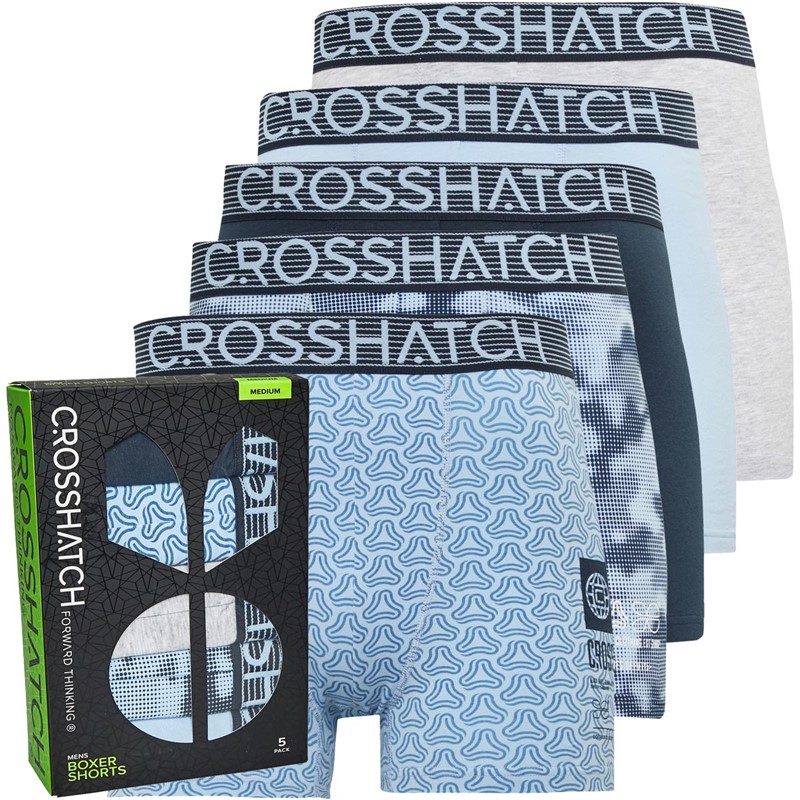 Crosshatch Mens Buzzard Five Pack Boxers Navy/Pattern/Grey Marl/Pattern/Light Blue